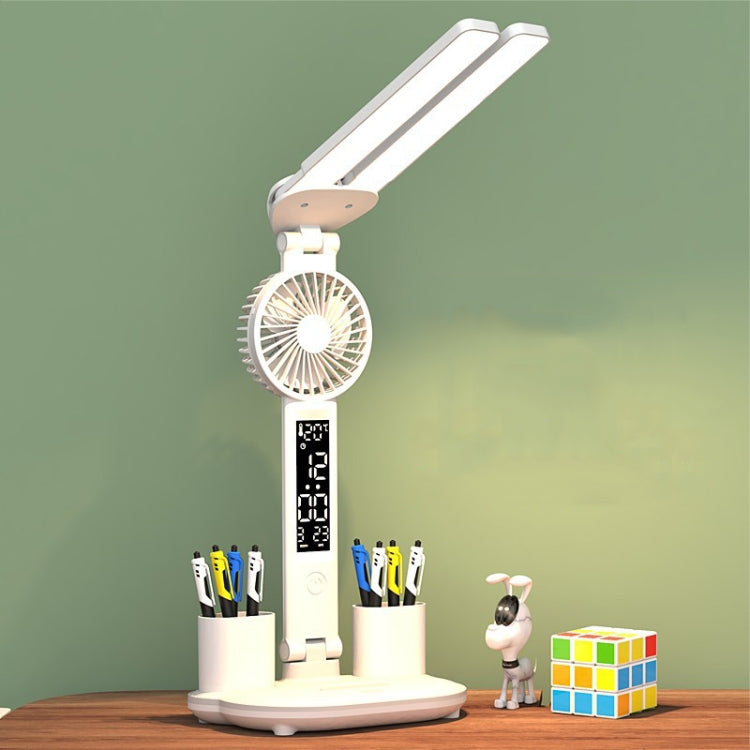 Double Head Lighting LED Fan Desk Lamp with Pen Holder & Clock My Store