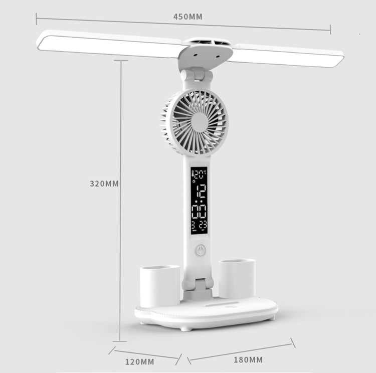 Double Head Lighting LED Fan Desk Lamp with Pen Holder & Clock My Store