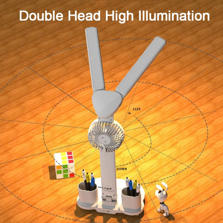 Double Head Lighting LED Fan Desk Lamp with Pen Holder & Clock My Store