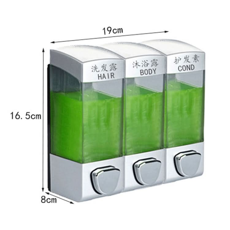 Three Head Wall Mounted Manual Press Soap Dispenser Shampoo Bottle Hand Wash Body Wash Dispenser, Color: