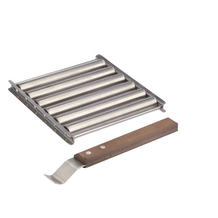 Hot Dog Sausage Grill Stainless Steel Wooden Handle BBQ Rack Kitchen Tools Reluova