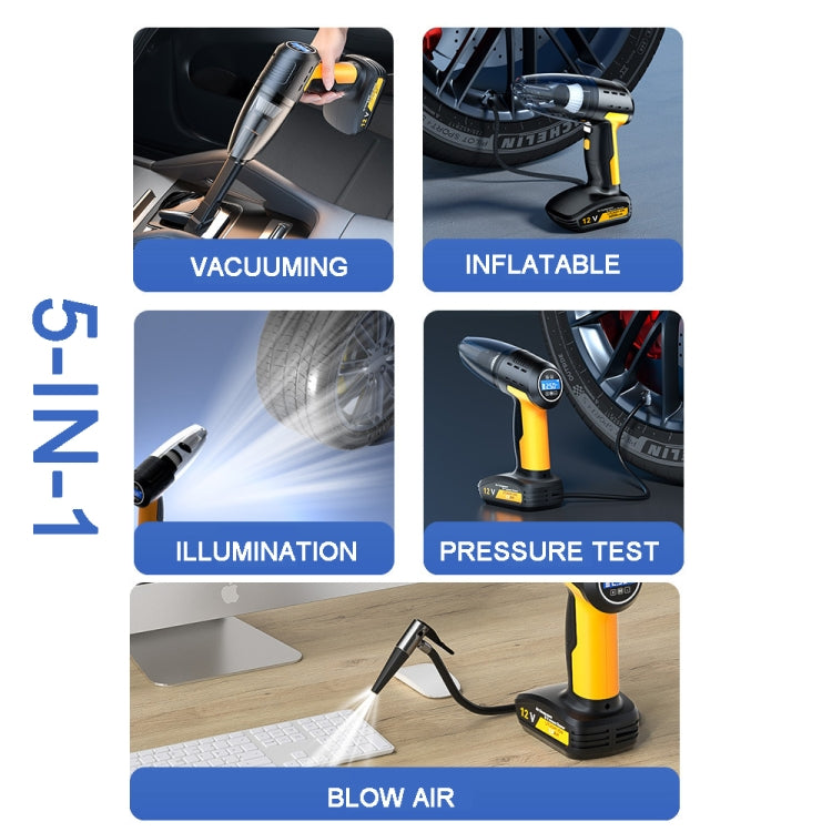 5 In 1 60W  Double Motor Car Vacuum Cleaner With Blowing Air Pump Pressure Measuring Lighting Function