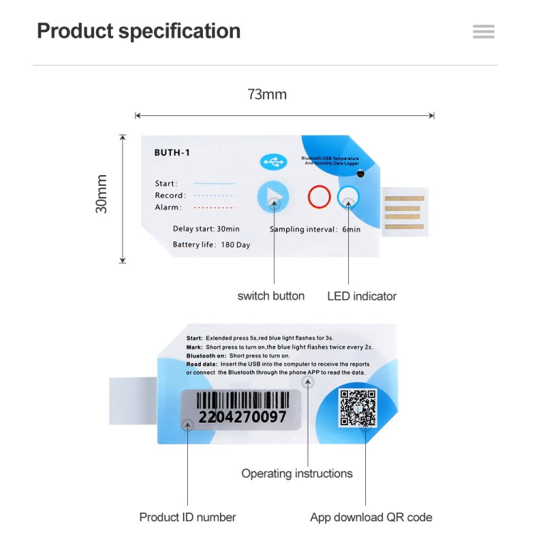 Bluetooth APP Connect Medical Warehouse Cold Chain Transport USB Data Recorder