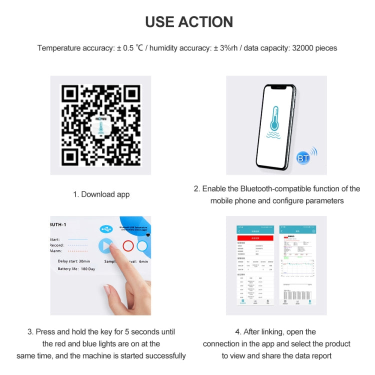 Bluetooth APP Connect Medical Warehouse Cold Chain Transport USB Data Recorder