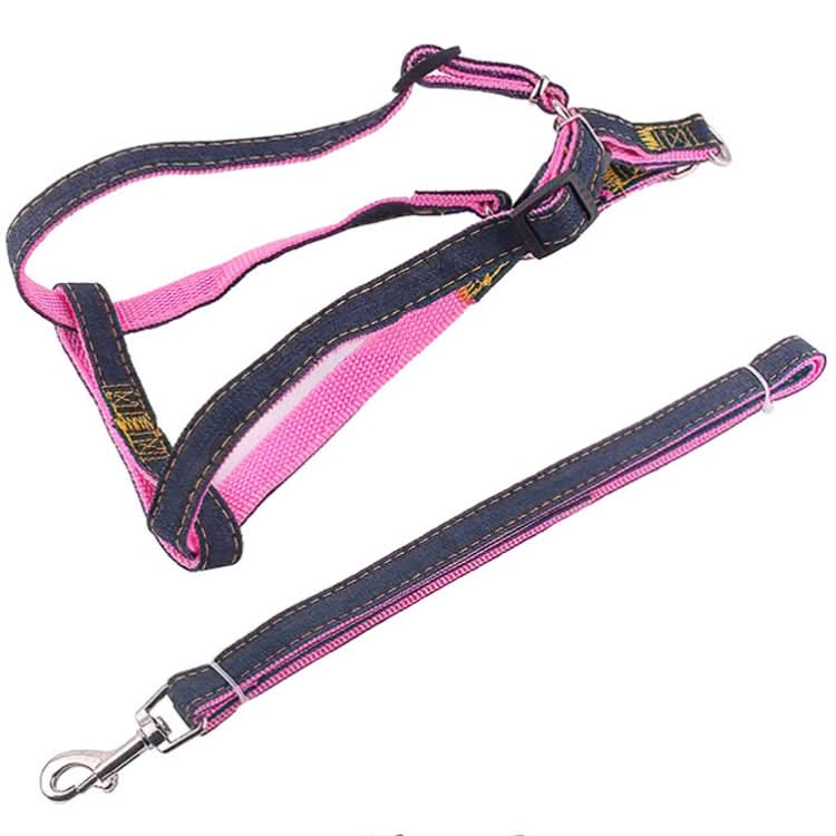 BG-Q1025 Leash+Chest Strap Thickened Strong Denim Pet Dog Leash Set - Reluova