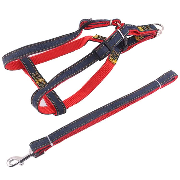 BG-Q1025 Leash+Chest Strap Thickened Strong Denim Pet Dog Leash Set - Reluova