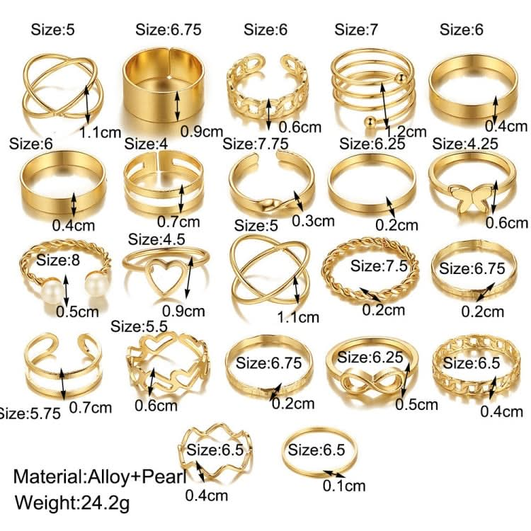 22pcs/set Heart Butterfly Joint Open Ring-Reluova