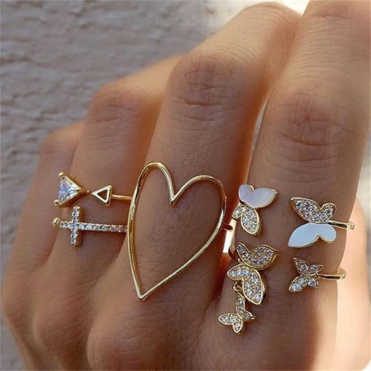 5pcs/set Cross Triangle Heart Hollow Butterfly Knuckle Ring-Reluova