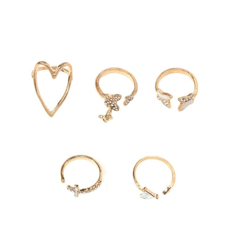 5pcs/set Cross Triangle Heart Hollow Butterfly Knuckle Ring-Reluova