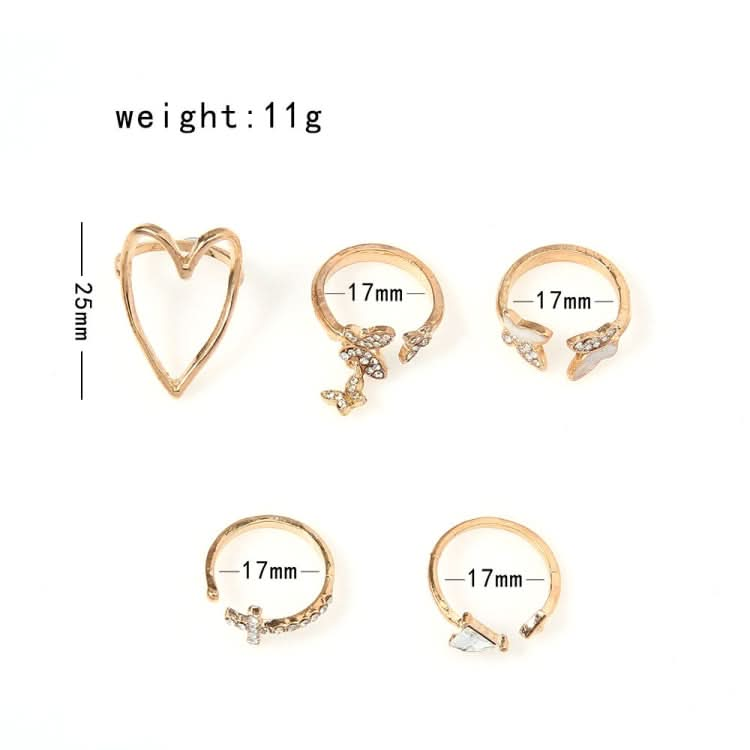 5pcs/set Cross Triangle Heart Hollow Butterfly Knuckle Ring-Reluova