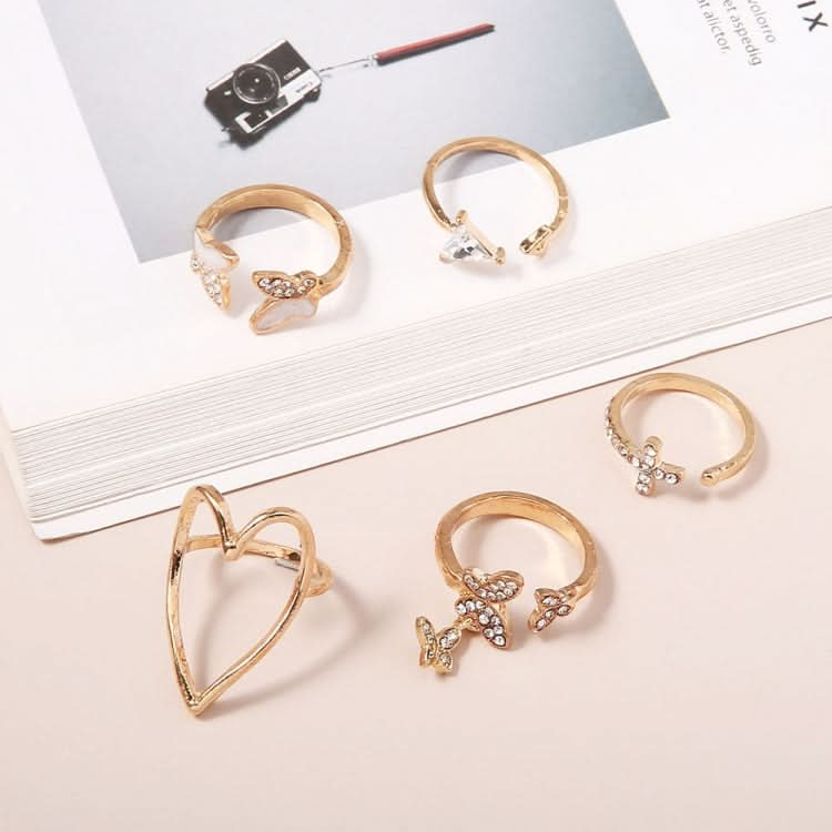 5pcs/set Cross Triangle Heart Hollow Butterfly Knuckle Ring-Reluova