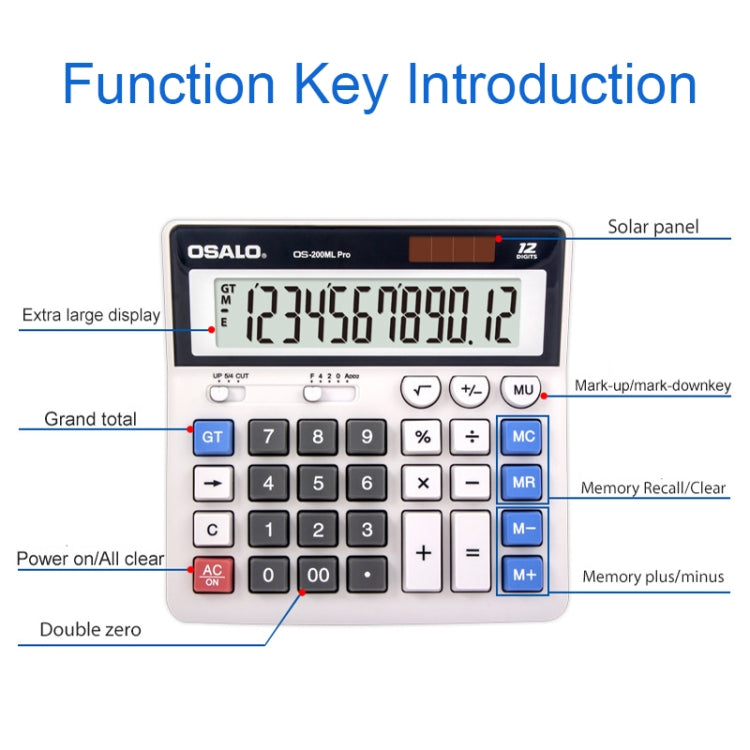 OSALO 12 Digits Desktop Calculator Solar Energy Dual Power Calculator My Store