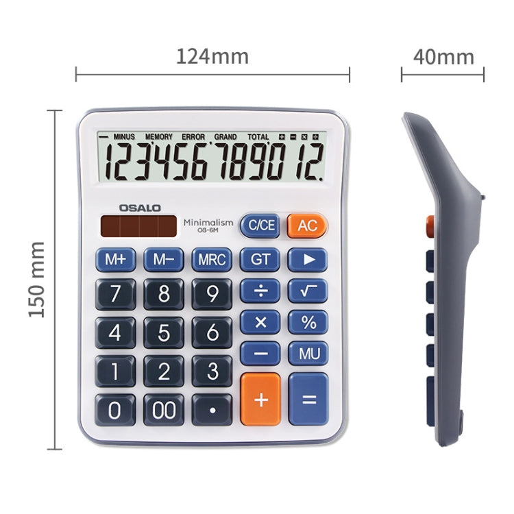 OSALO OS-6M 12-digit Office Desktop Calculator Solar Dual Power Calculator My Store