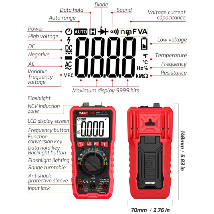 TASI TA801A Digitalmultimeter Vollautomatisches multifunktionales digitales Strommessgerät