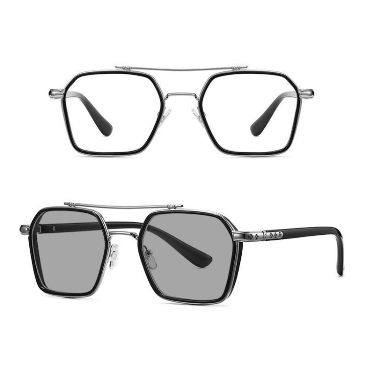 Double-Beam Polarized Variable Color Eyeglasses Non-Degree Flat Glasses Reluova