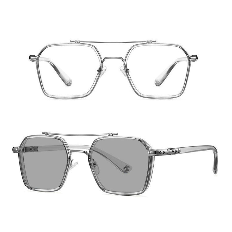 Double-Beam Polarized Variable Color Eyeglasses Non-Degree Flat Glasses