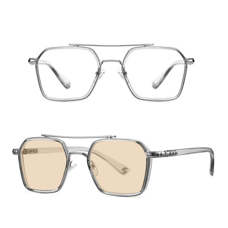 Double-Beam Polarized Variable Color Eyeglasses Non-Degree Flat Glasses Reluova