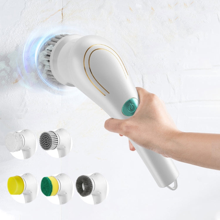 Multifunctional Electric Cleaning Brush Handheld Kitchen Dishwashing Brush with 5 Replacement Heads