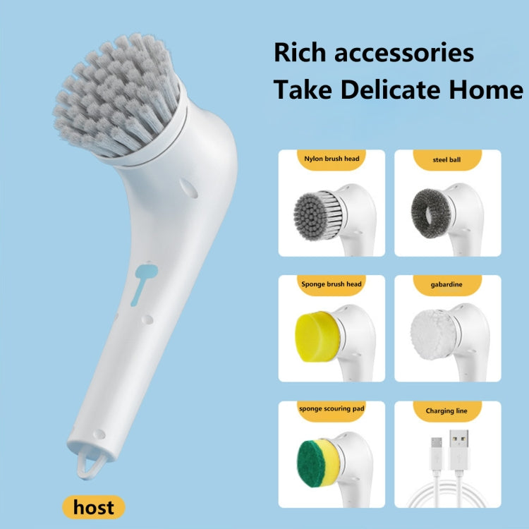 Multifunctional Electric Cleaning Brush Handheld Kitchen Dishwashing Brush with 5 Replacement Heads