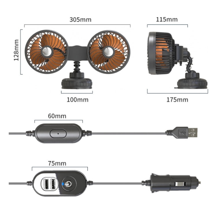 F6026 Large Suction Cup Vehicle-Mounted Double-Head Fan