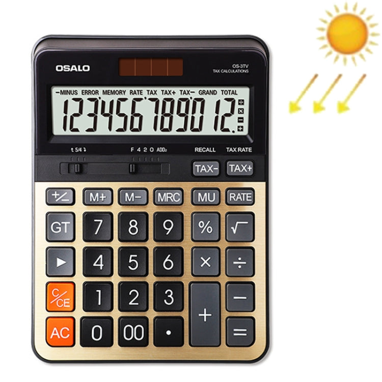 OSALO OS-3TV 12-digit LCD Screen Solar Dual Power Supply Desktop Calculator My Store