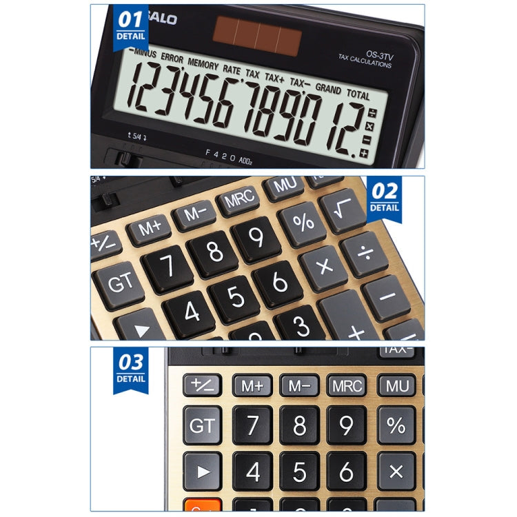 OSALO OS-3TV 12-digit LCD Screen Solar Dual Power Supply Desktop Calculator My Store