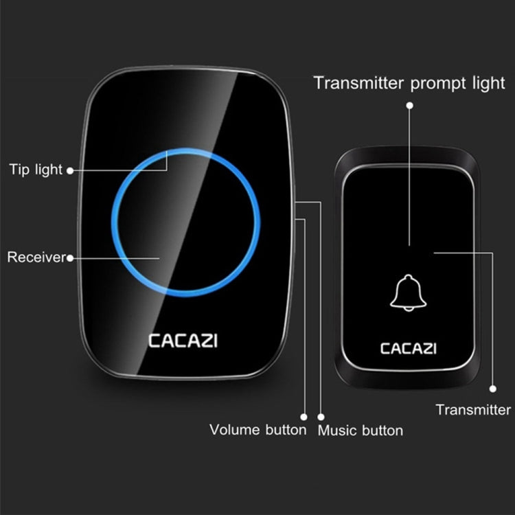 CACAZI A06-DC 1 to 2 Battery Smart Home Wireless Waterproof Doorbell