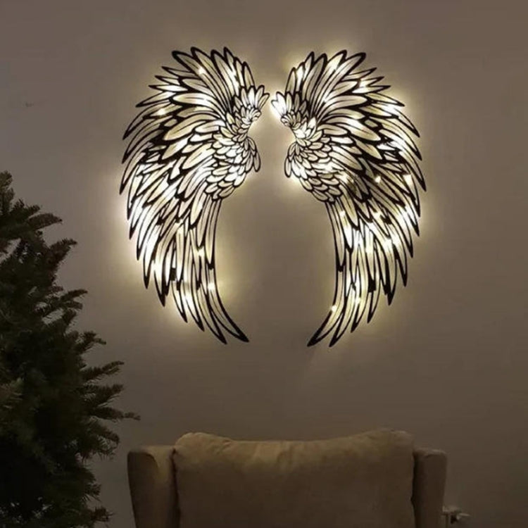 Double Sided Black Engraved Metal LED Angel Wings Wall Hanging Decoration With Lights My Store