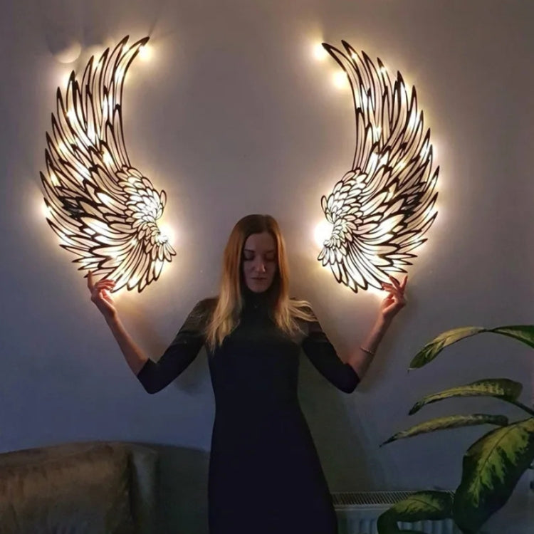 Double Sided Black Engraved Metal LED Angel Wings Wall Hanging Decoration With Lights My Store