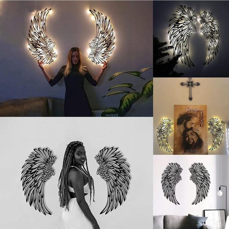 Double Sided Black Engraved Metal LED Angel Wings Wall Hanging Decoration With Lights My Store