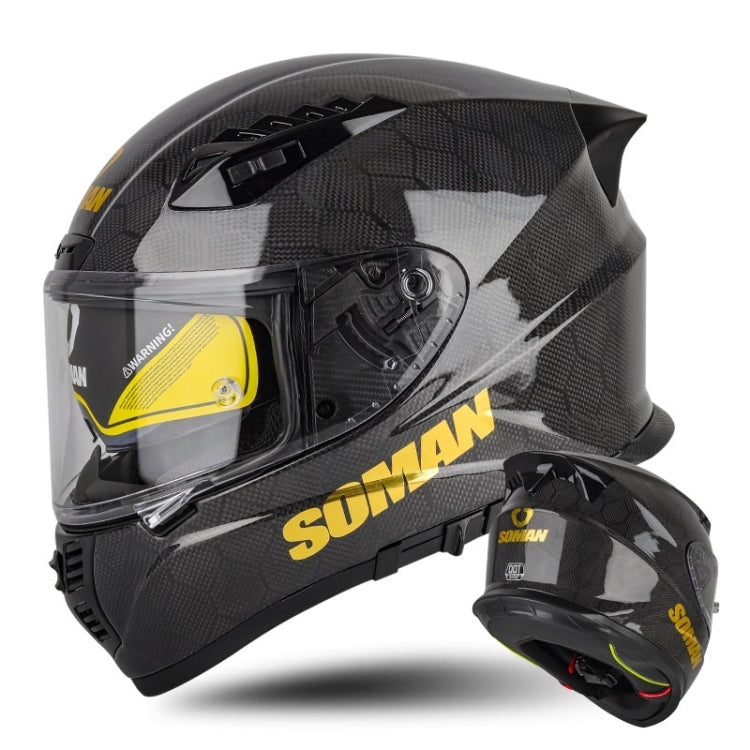 SOMAN Motorcycle Carbon Fiber Double Lens Thermal Safety Helmet