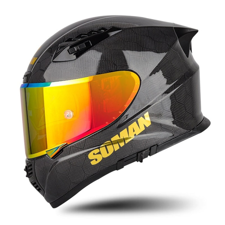 SOMAN Motorcycle Carbon Fiber Double Lens Thermal Safety Helmet