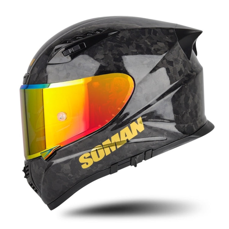 SOMAN Motorcycle Carbon Fiber Double Lens Thermal Safety Helmet