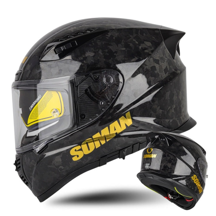 SOMAN Motorcycle Carbon Fiber Double Lens Thermal Safety Helmet