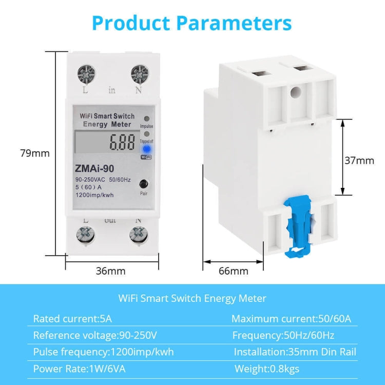 ZMAi-90 Wifi Smart Switch Energy Meter Support Tuya Smart Life APP Work With Alexa Google Reluova