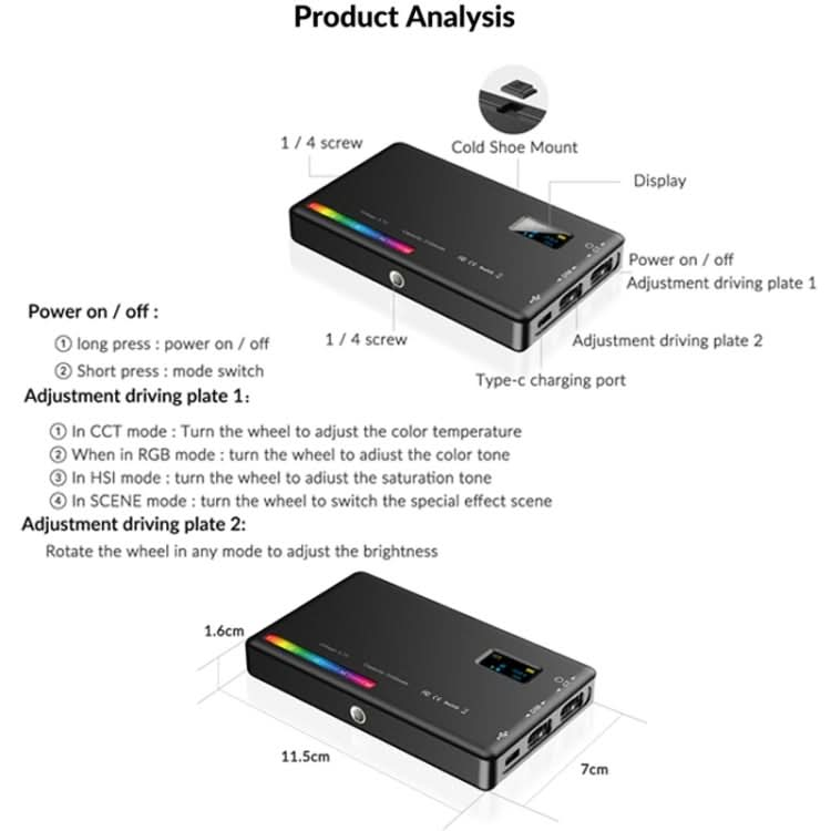 APEXEL APL-FL07 Small RGB Full Color Photography LED Portable Fill Light My Store