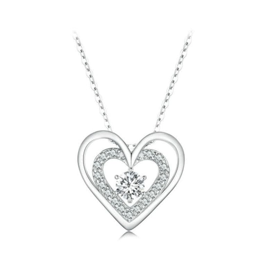 BSN342  925 Sterling Silver Plated Platinum Shining Love Double Ring Necklace Reluova