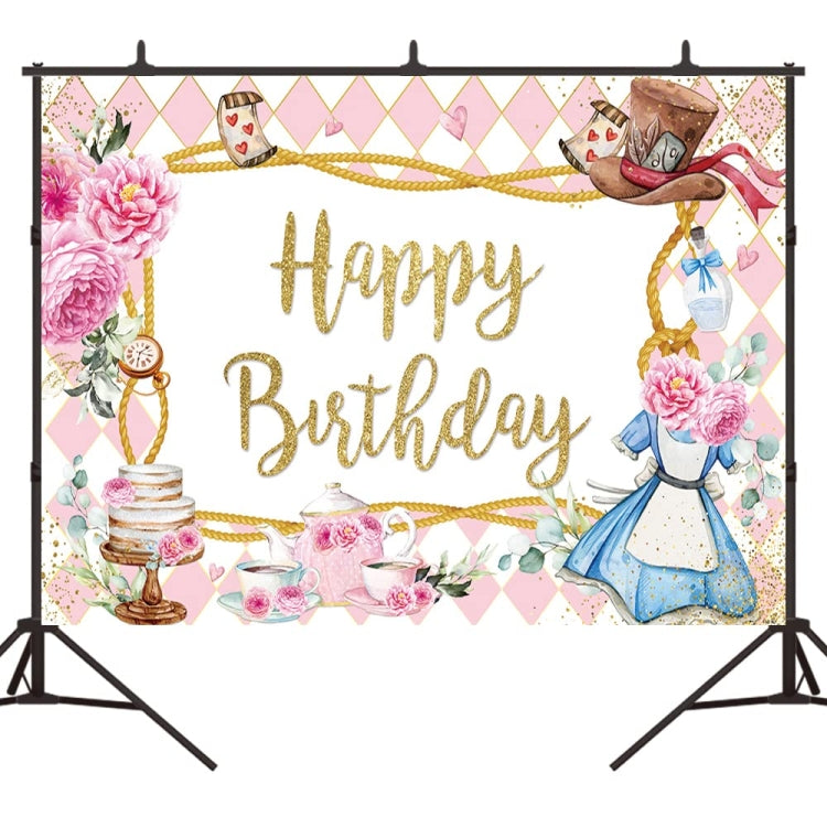 Pink Flowers Cake Cartoon Birthday Background Cloth Birthday Decoration Banner Hanging Flags