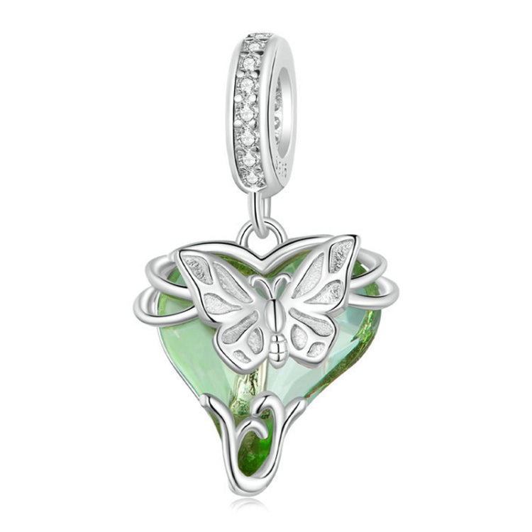 S925 Sterling Silver Green Small Flying Butterfly Pendant DIY Bracelet Accessories Butterfly Beads