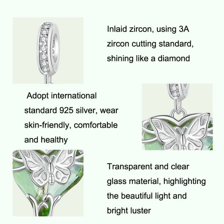 S925 Sterling Silver Green Small Flying Butterfly Pendant DIY Bracelet Accessories Butterfly Beads Reluova