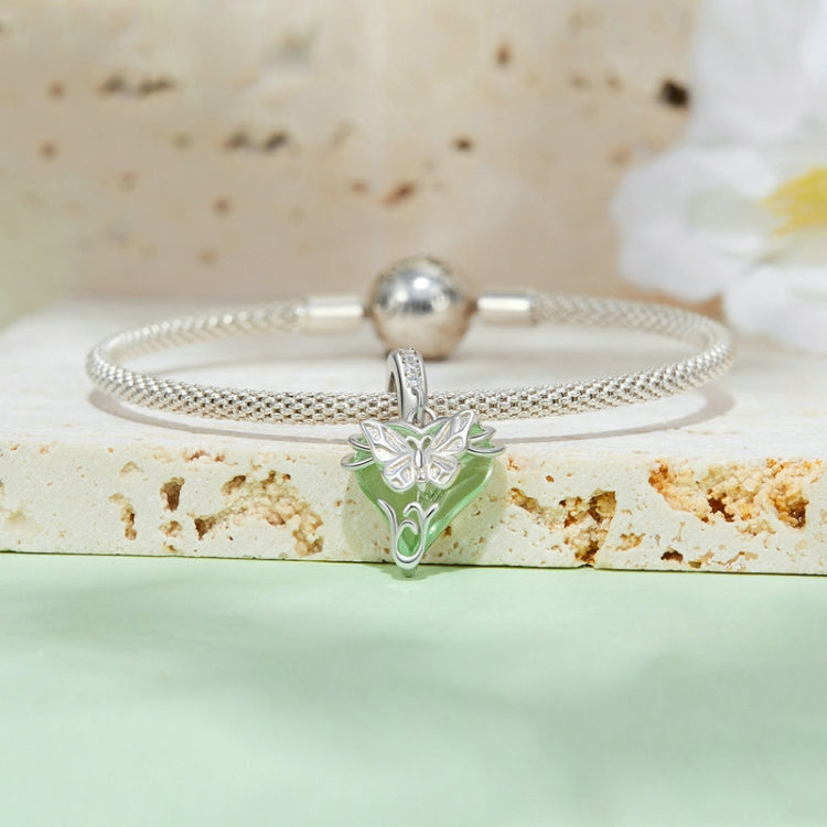 S925 Sterling Silver Green Small Flying Butterfly Pendant DIY Bracelet Accessories Butterfly Beads