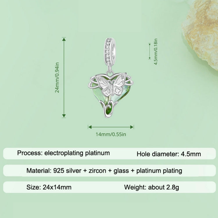 S925 Sterling Silver Green Small Flying Butterfly Pendant DIY Bracelet Accessories Butterfly Beads