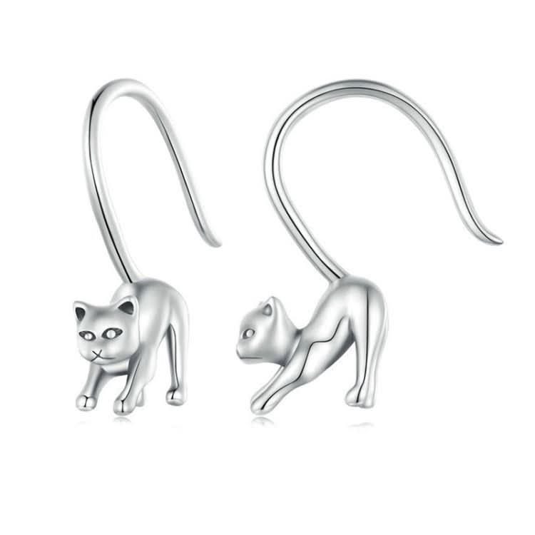 Sterling Silver S925 Cute Cat Open Earrings Reluova