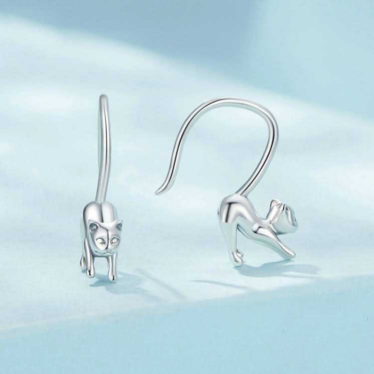 Sterling Silver S925 Cute Cat Open Earrings Reluova