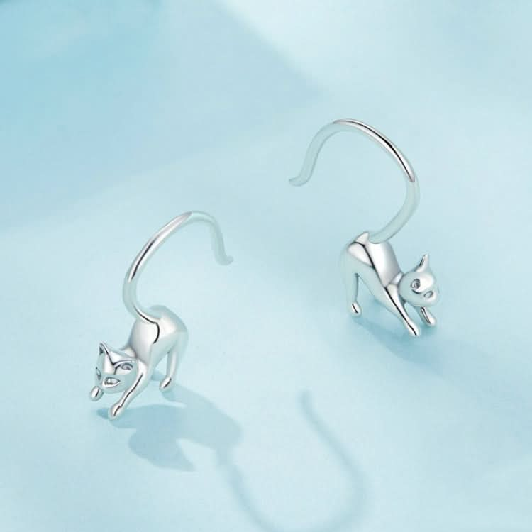 Sterling Silver S925 Cute Cat Open Earrings Reluova