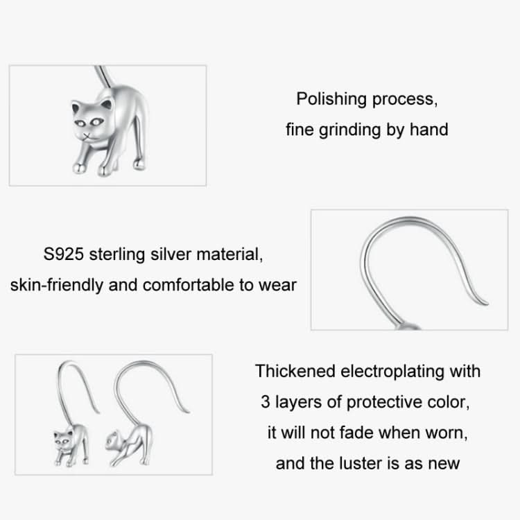 Sterling Silver S925 Cute Cat Open Earrings Reluova