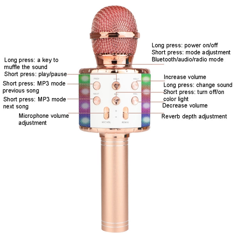 WS-858L LED Light Flashing Wireless Capacitance Microphone Comes With Audio Mobile Phone Bluetoon Live Microphone