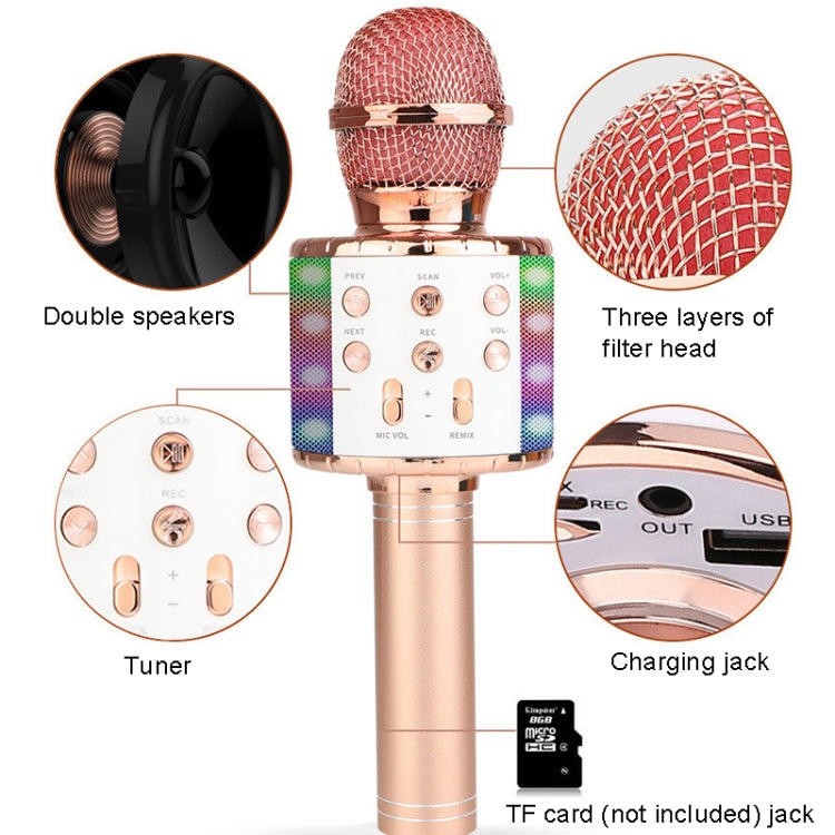 WS-858L LED Light Flashing Wireless Capacitance Microphone Comes With Audio Mobile Phone Bluetoon Live Microphone