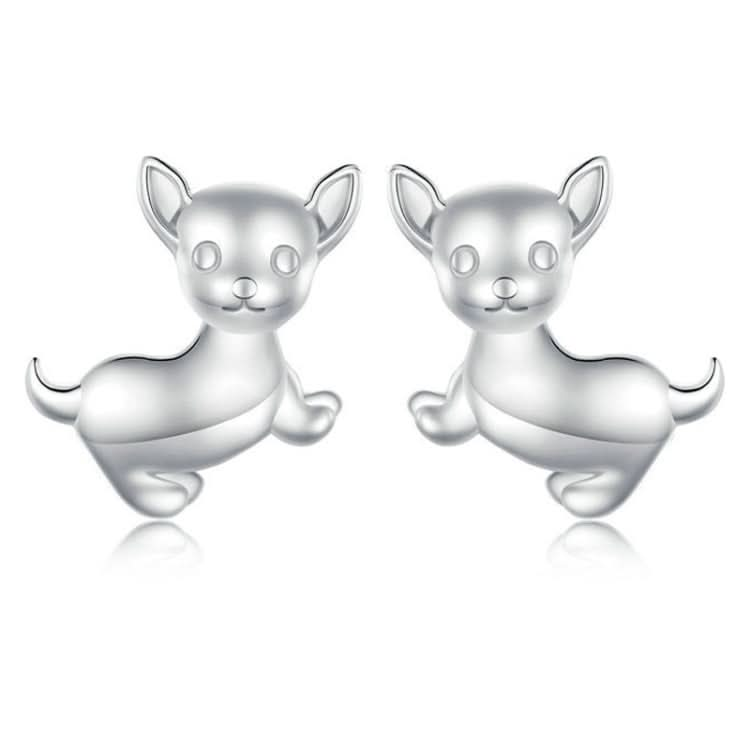 Sterling Silver S925 Platinum Plated Cute Chihuahua Dog Earrings Reluova