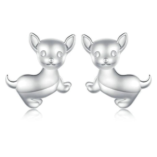 Sterling Silver S925 Platinum Plated Cute Chihuahua Dog Earrings Reluova